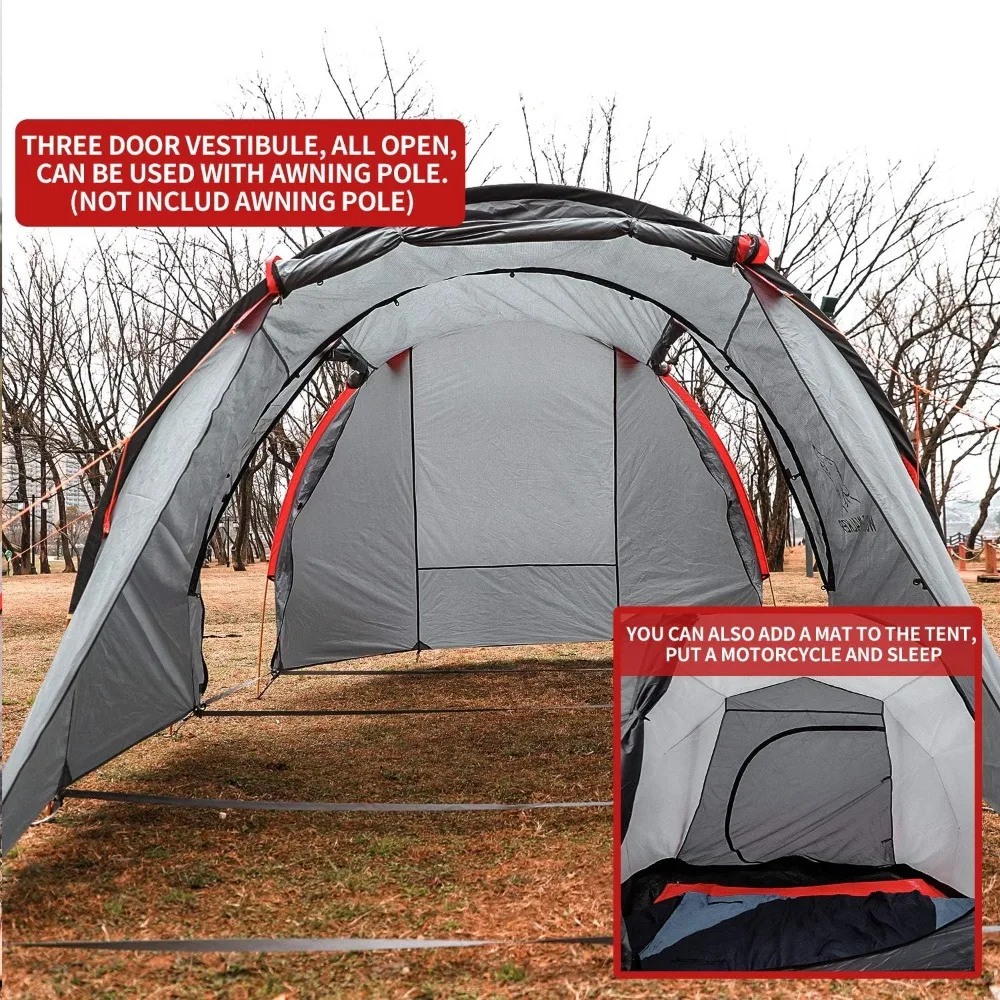 Motorcycle Tent for Camping 2-3 Person Waterproof Instant Tents with Integrated Motorcycle Port Vestibule for Outdoor Hiking