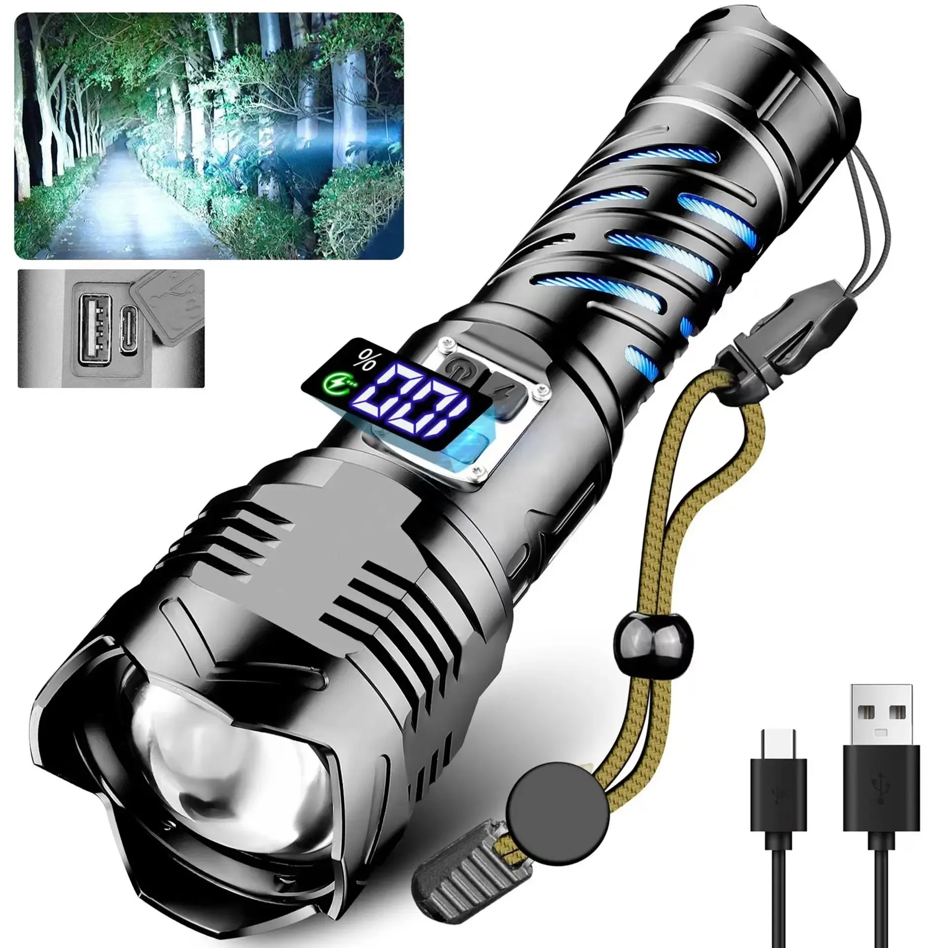 

White Laser High-power Torch Light 4500mAh Telescopic Zoom Hand Tactical Flashlight 18650 Ultra-Long-Range Camping Fishing Light