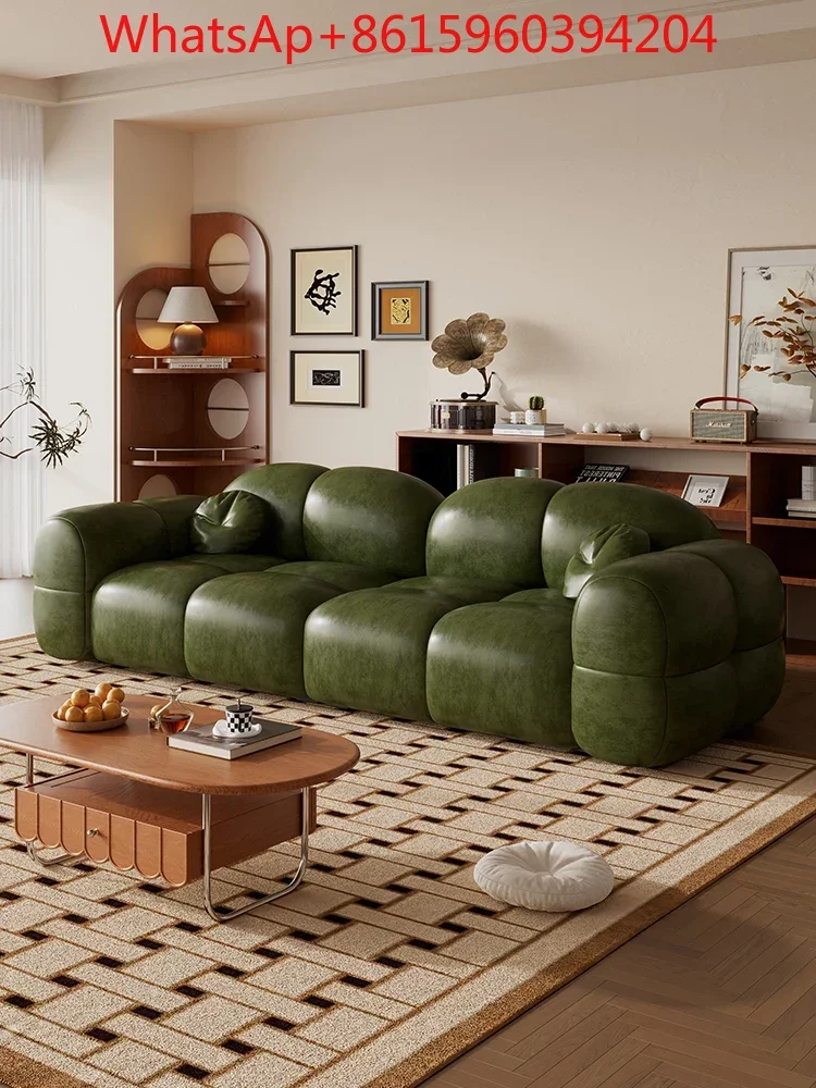 French retro oil wax cat skin scratching sofa small apartment living room antique old brown puff leather art sofa
