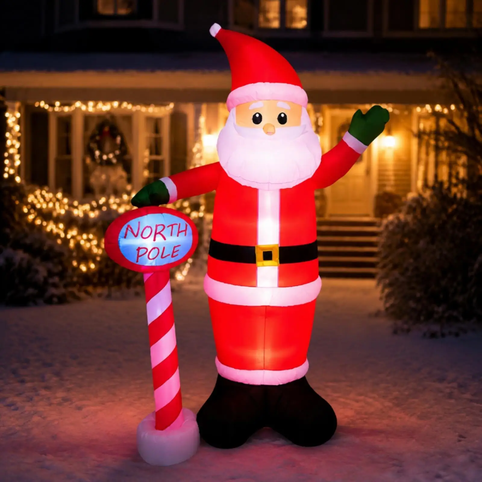 Inflatable Santa with North Pole Sign Outdoor Santa North Pole Inflatable Display Festive for Lawns, Winter Gatherings,