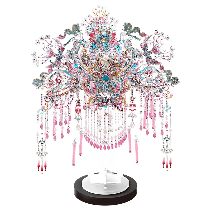 Gangda Pink Silver Phoenix Crown Xi Fan Metal Assembly Ornament Three-dimensional Puzzle Handmade for Girlfriend Gift