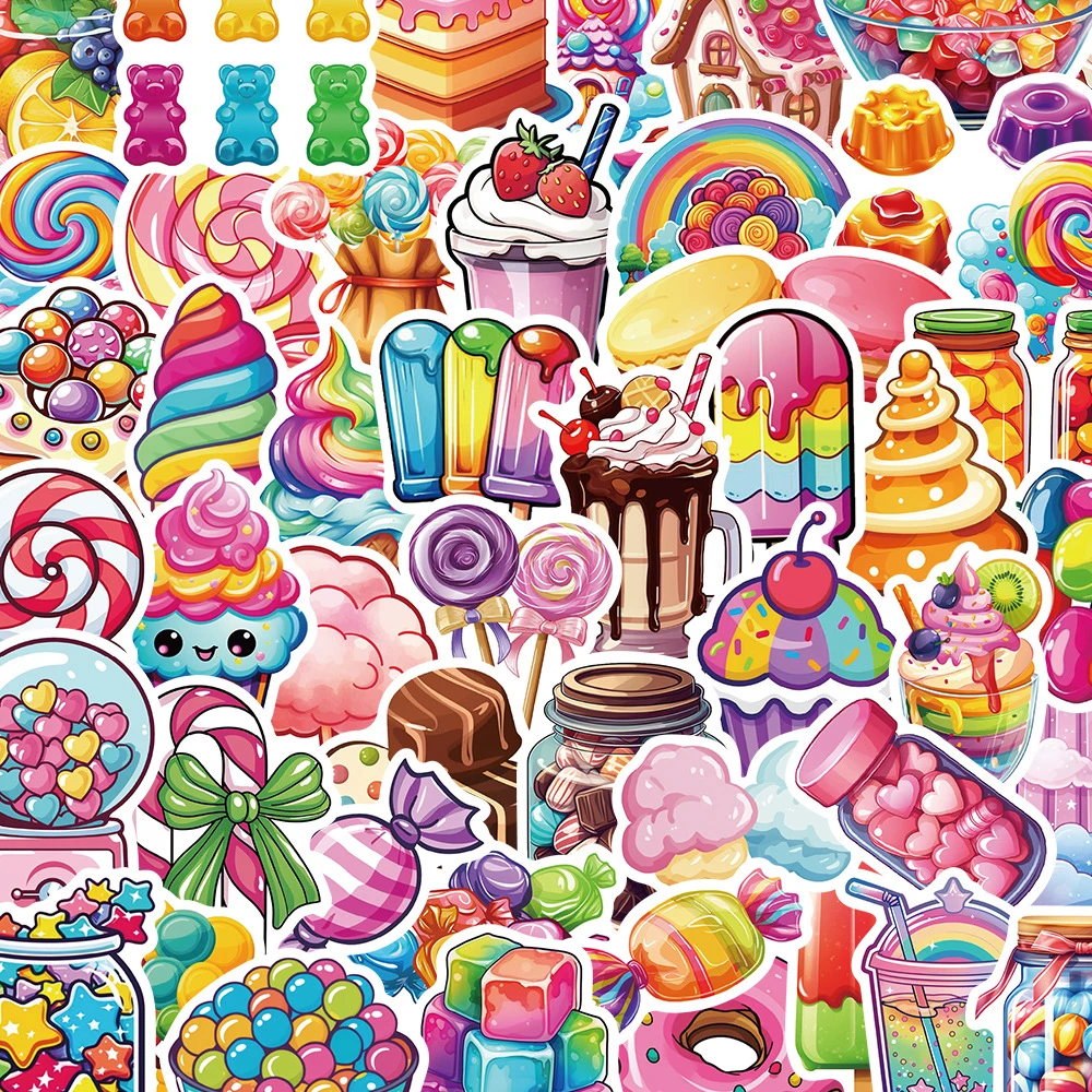 

10/30/50pcs Funny Cartoon Colorful Candy Stickers Cute Dessert Ice Cream Sticker Kids Toy DIY Fridge Water Bottle Phone Decals