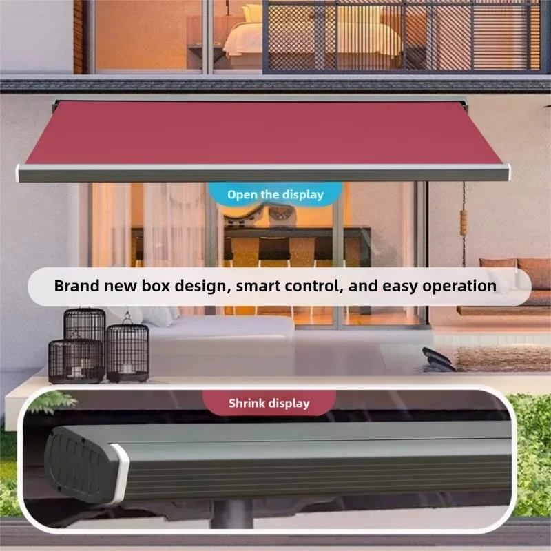 Toldo retrátil elétrico de cassete completa, à prova d'água, braço dobrável, dossel para varanda, pátio e exterior, abrigo motorizado de sol e chuva