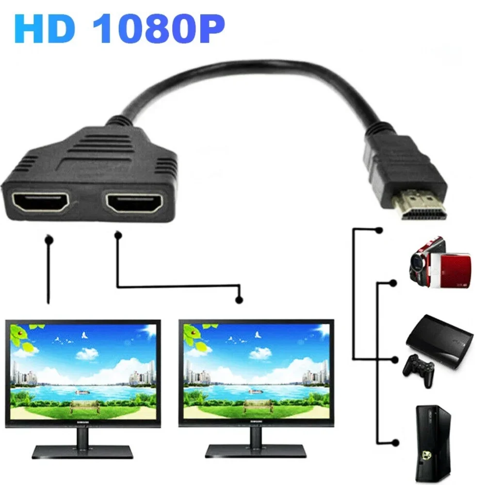 HDMI-Compatible Splitter Adapter Cable 1080P V1.4 1 Male To 2 Female Adapter Cable 3D Y Splitter Cable for PC TV Monitor