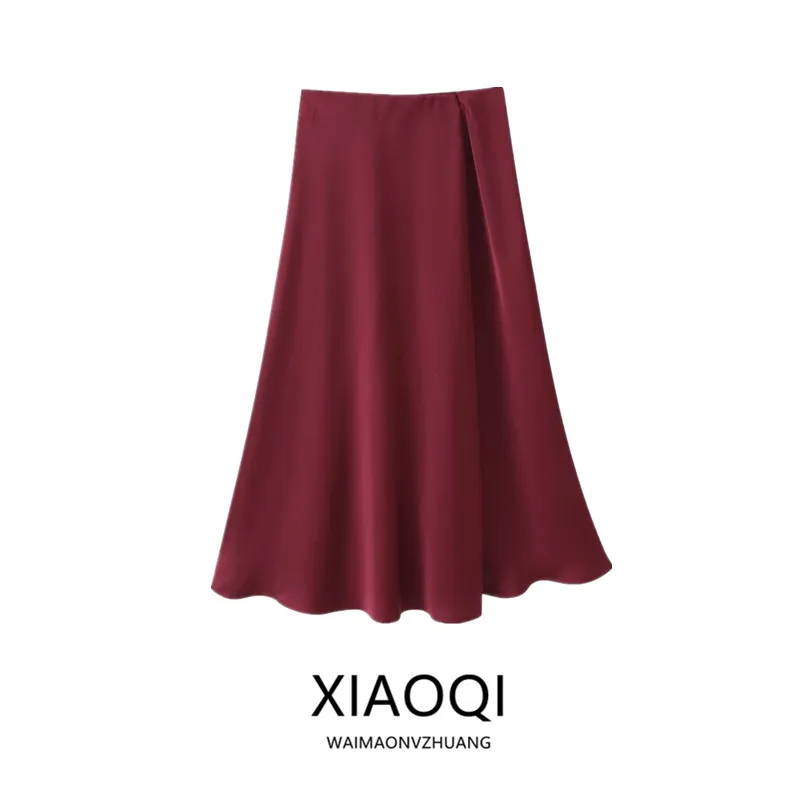 Fall 2026 New Women's Elastic Waist Double Closure Design Half Skirt A-Line Loose Fit mid Waist Other Material Other Process