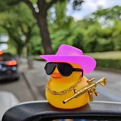 1PC Cool Pink Cowboy Hat Duck Car Decoration Rearview Mirror Decoration
