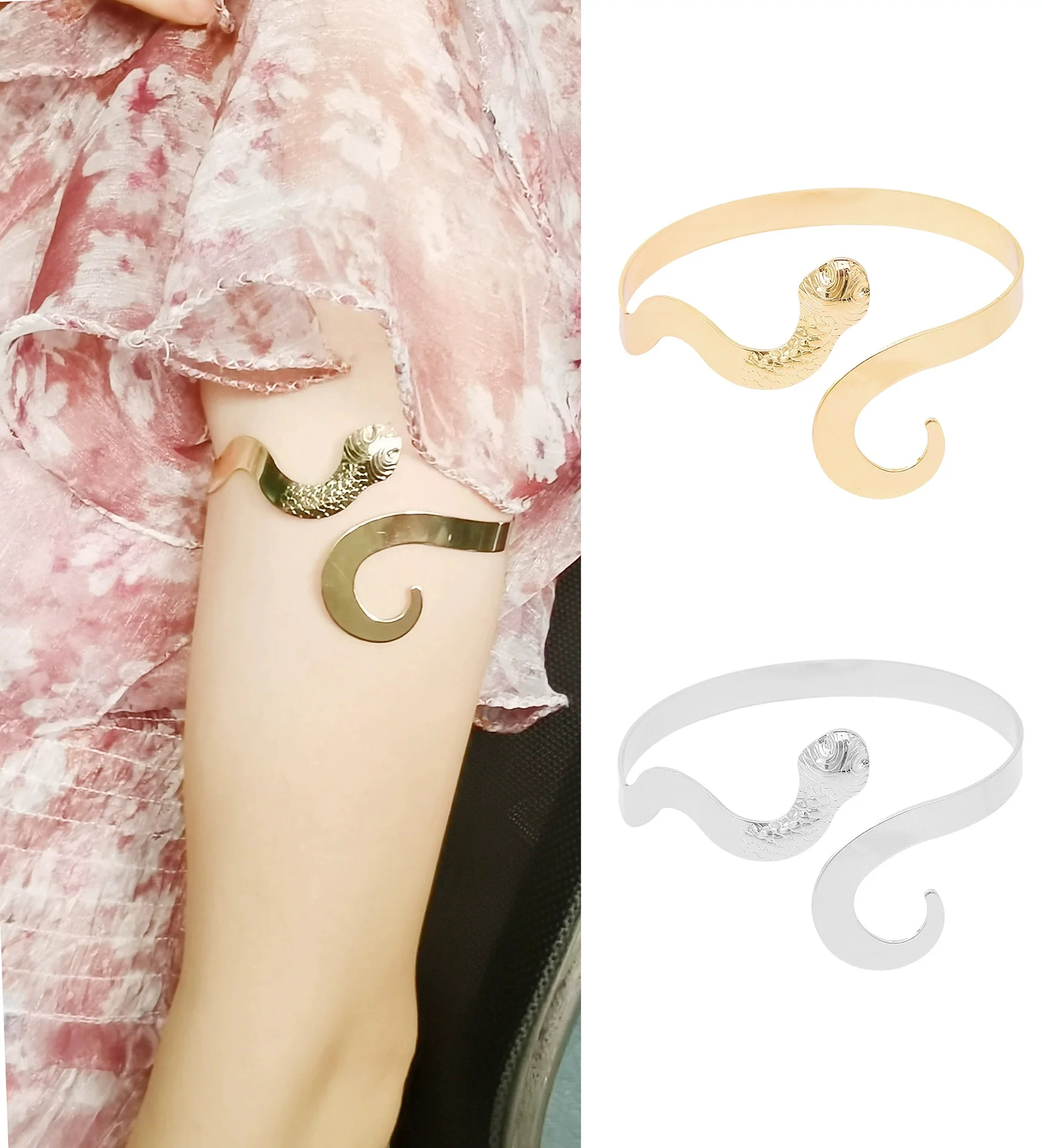 Gold Color Simple Line Butterfly Flower Open Bangles For Women Swirl Charm Armlet Greek Goddess Upper Arm Cuff Bracelet Jewelry