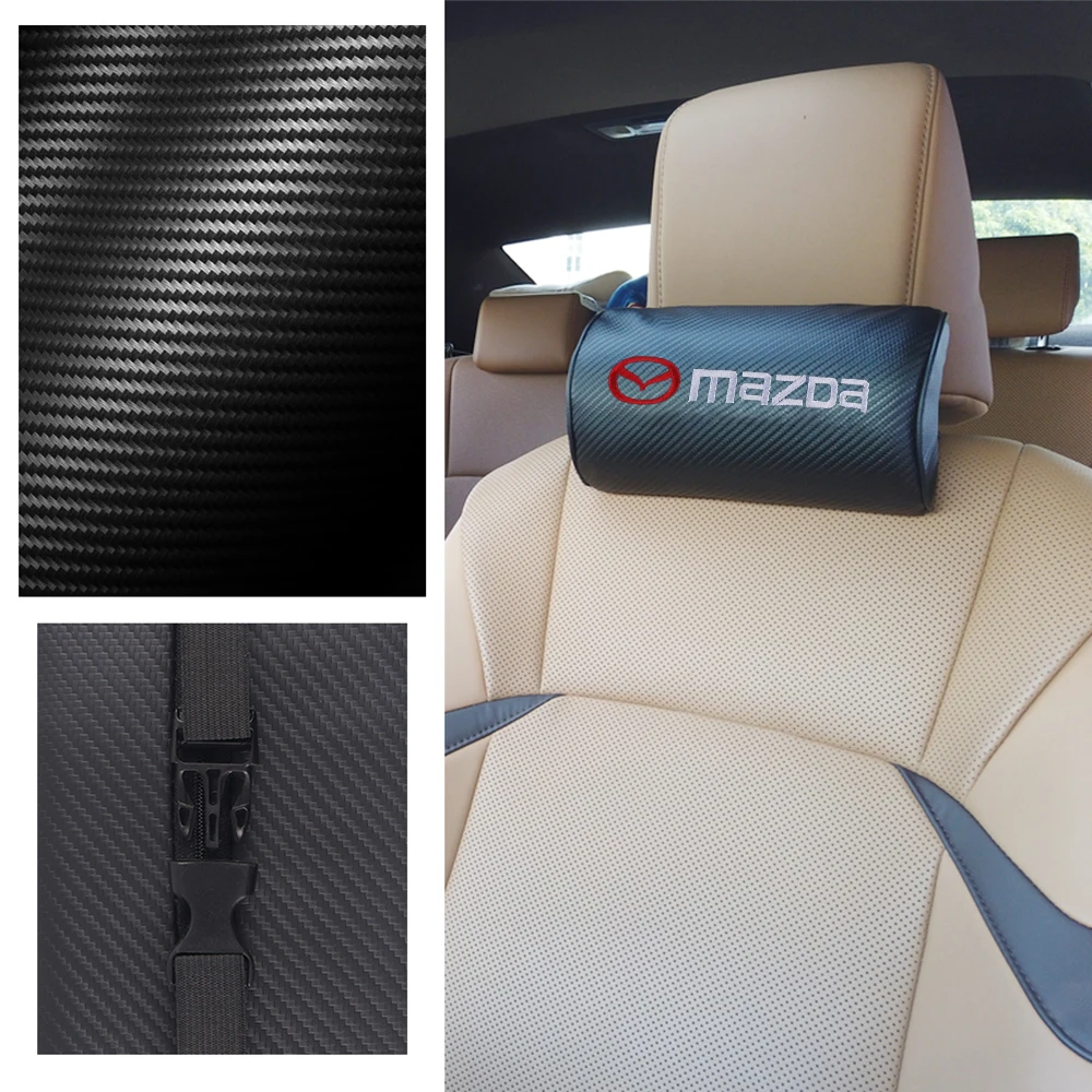 1/2pcs Car Carbon Fiber Seat Headrest Head Neck Support Pillow Cushion For Mazda MS 3 6 BK GG GJ CX3 CX5 CX-8 MX5 Axela Speed