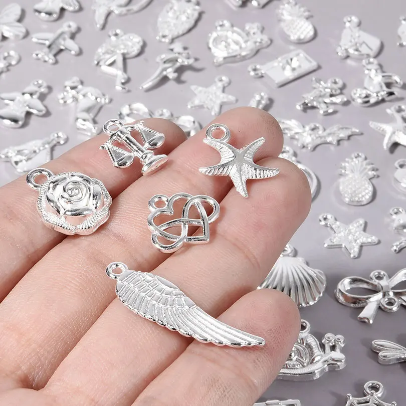 Bright Silver Color Random Mix Charm Hand Flamingo Animal Pendant Charms For Jewelry Making Supplies Handmade Bracelets Material
