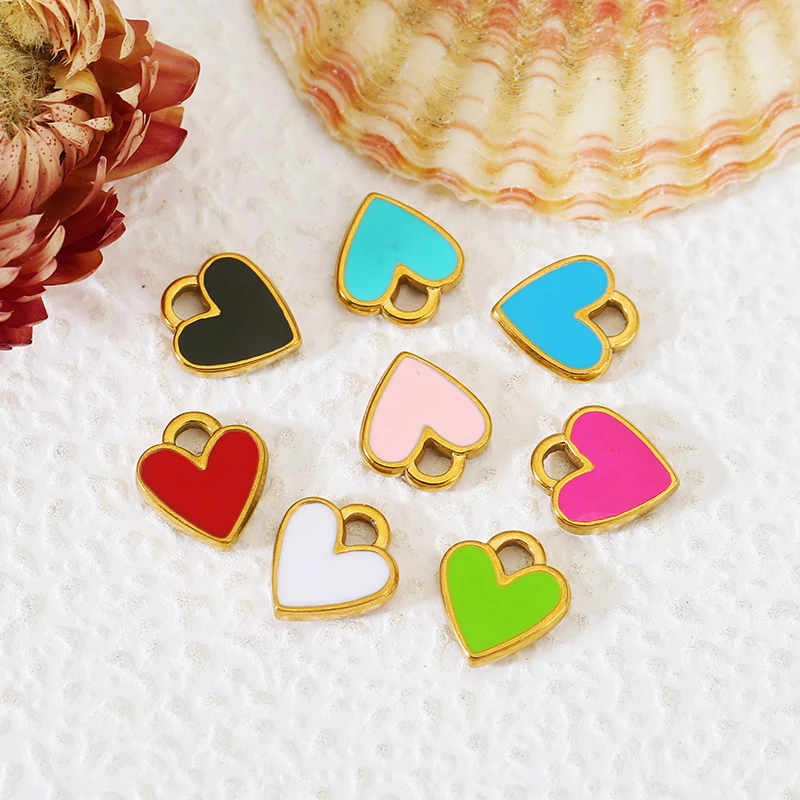 

5pcs Stainless Steel Love Heart Shape Charms Gold Enamel Pendant for DIY Necklace Earrings Jewelry Making Accessories Findings