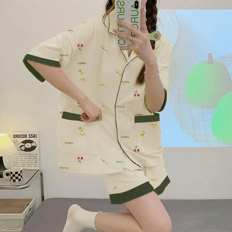 Korean Sweet Girl Short Sleeve Shorts Pajamas Summer Youth Cute Doll Collar Home Clothes Fashion Student Set New Comfortable