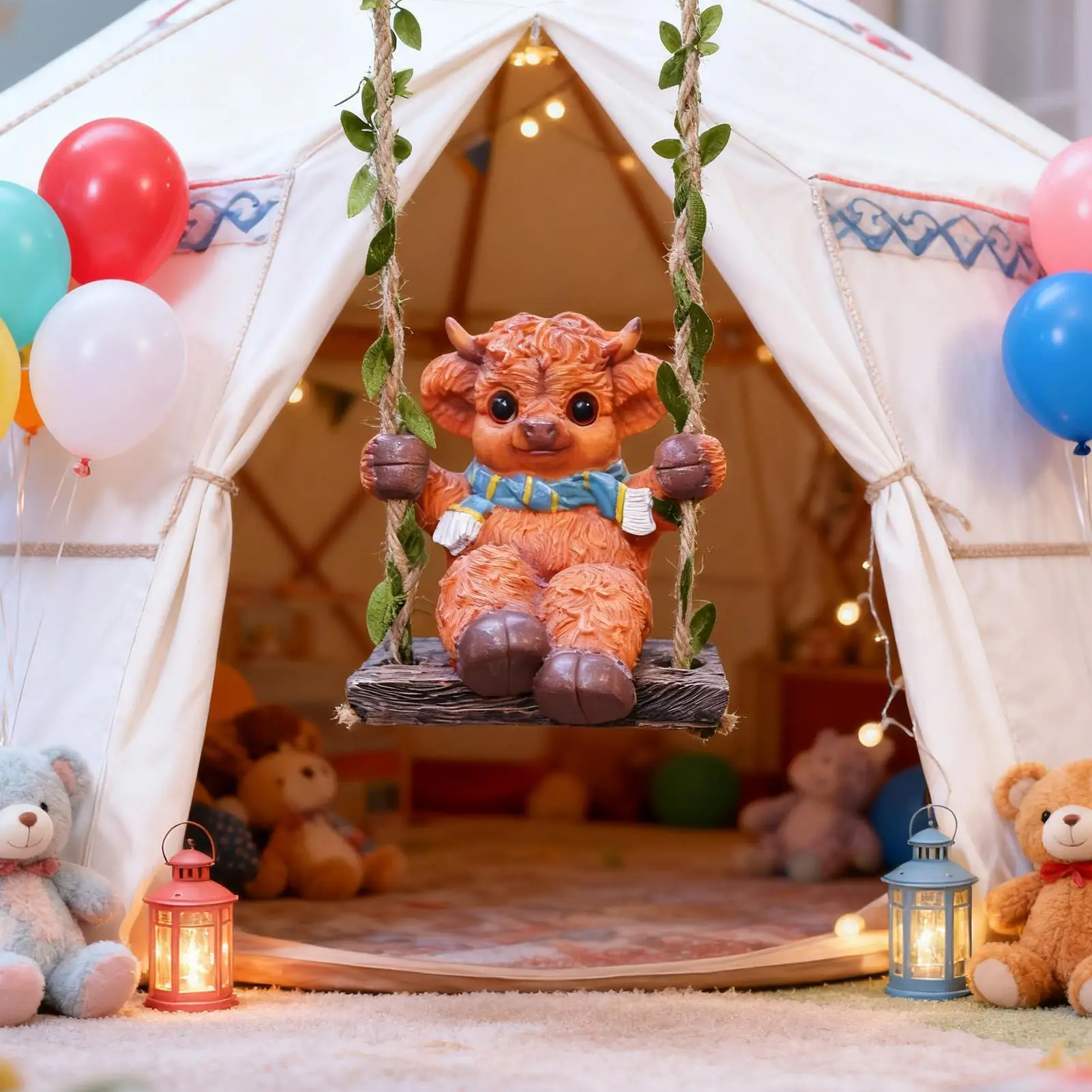 

Highland Cow Figurine Resin Highland Cow Swing Figurine Craft Patio Decoration Sculpture For Balcony Fence Courtyard Garden Tree