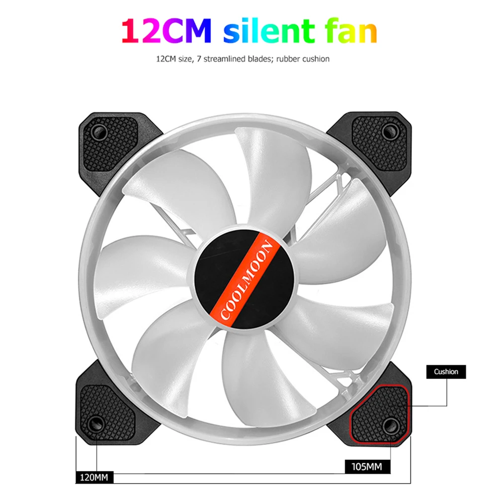 Coolmoon 6Pin RGB PC Music Fan Gaming Heatsink Dissipation 120mm Cooling Cooler Fans Support Controller Remote Computer Case