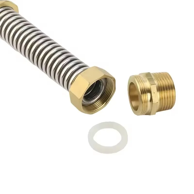 304 Stainless Steel Air Conditioning Corrugated Hose Metal Flexible Hose with Reinforced Copper Ends and Dual External Threads