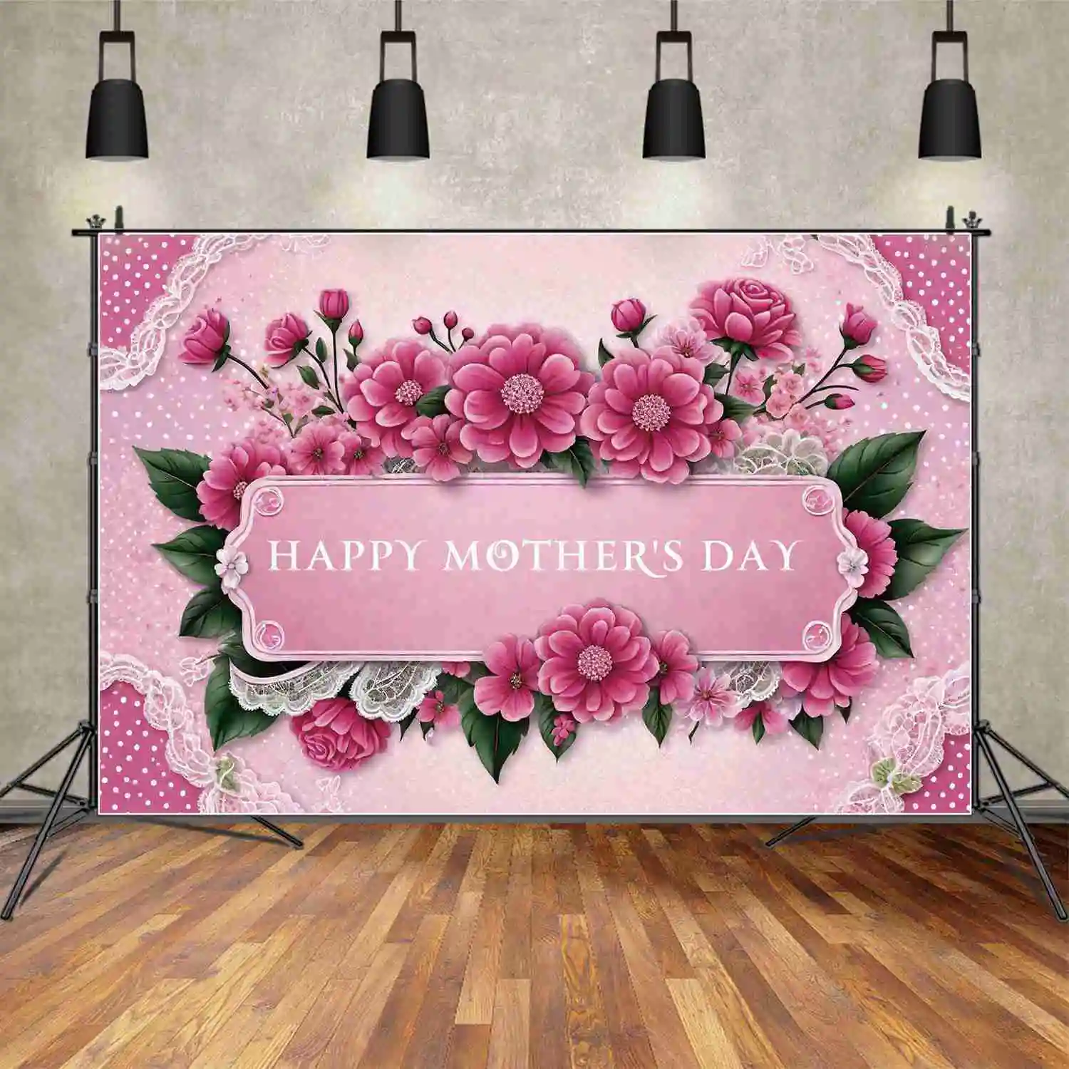 MOON.QG March 8 Mother's Women's Day Pink Backdrop Birthday Party Event Banner Background Custom Floral Home Photo Studio Props