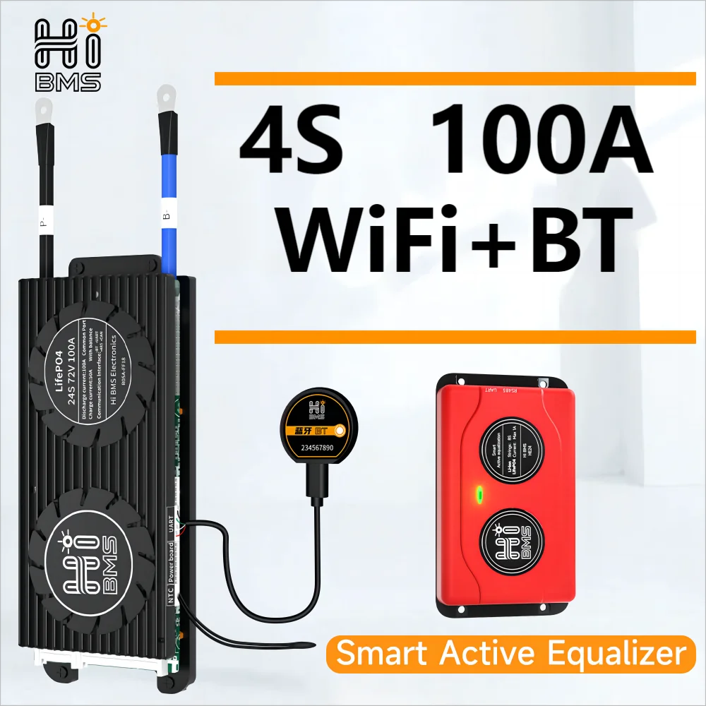 

4S 12V Lifepo4 BMS 100A WiFi Bluetooth с 1 А активным балансиром для системы хранения солнечной энергии