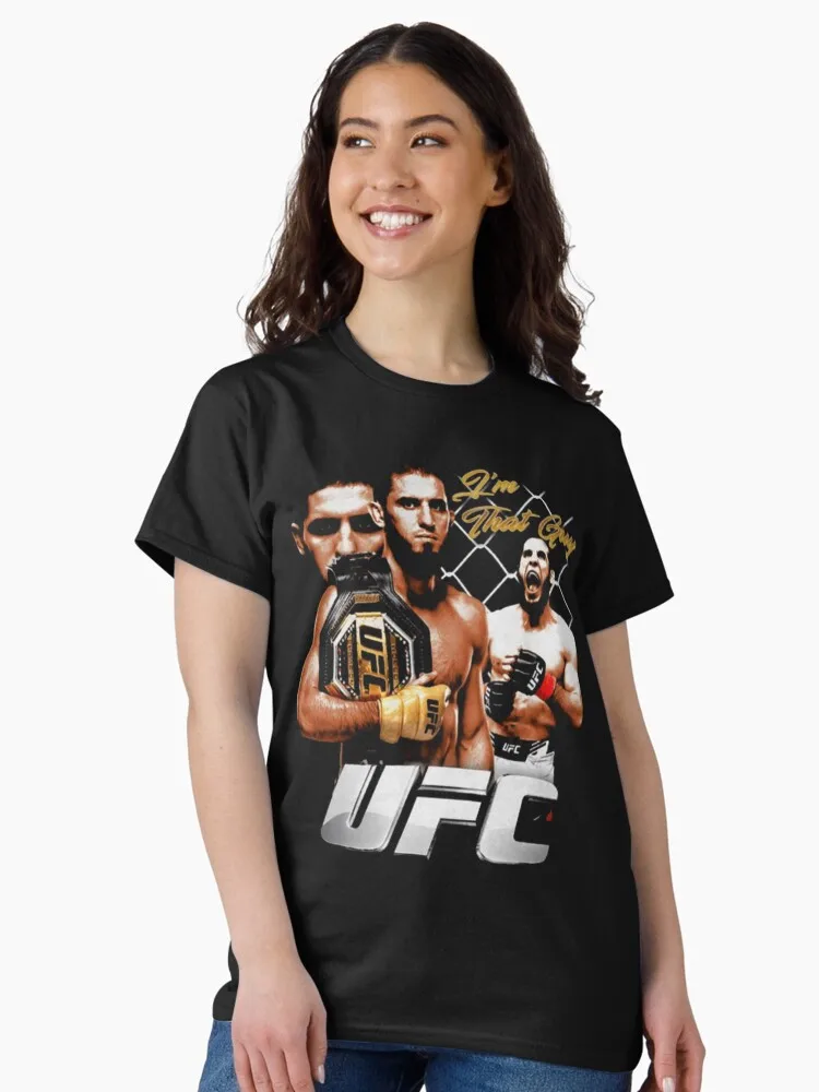 

2026 Summer UFC Islam Makhachev Fighting Graphic T-shirt Women Sports Cotton Short Sleeve Loose Leisure Fitness Shirt Unisex