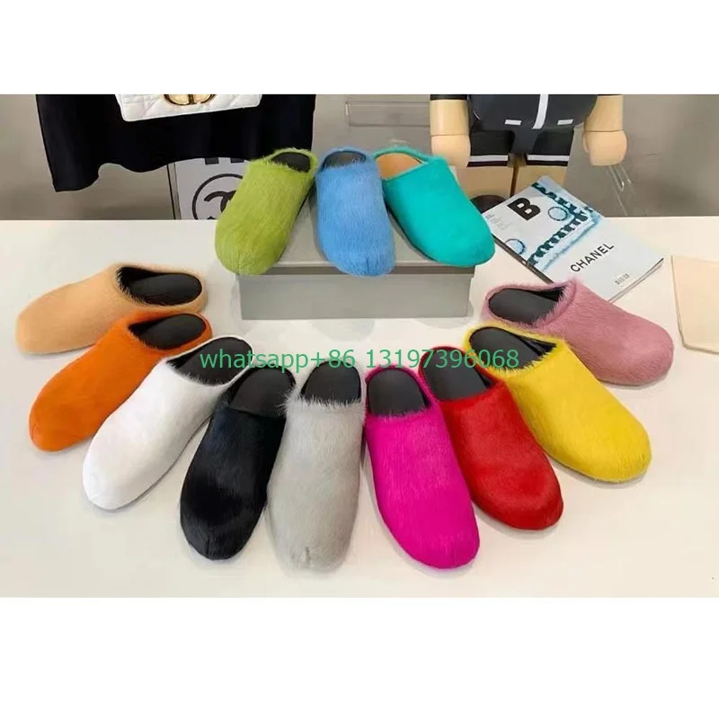 

Lady platform colorful fur flats daily slippers feather green fur shoes winter dress runway vintage style punk shoes size 34-43