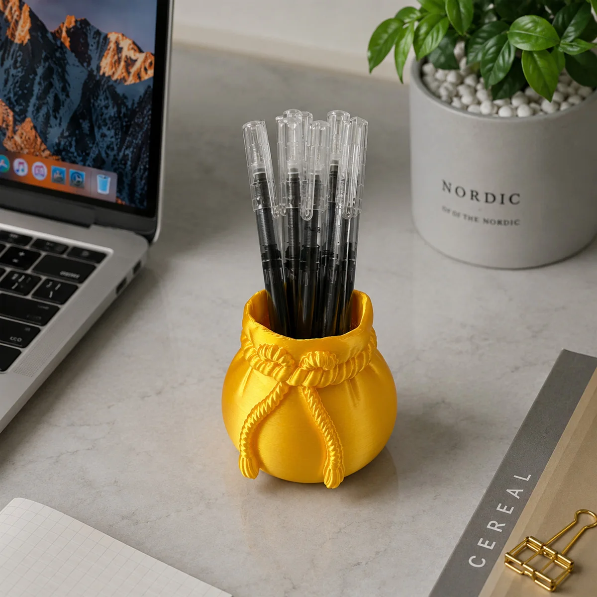 (7*7,3cm) 3D-Gedruckter Stifthalter, Moderner Schreibtisch-Organizer, Symbol für Glück und Wohlstand, Büro- und Heim-Studienzubehör, Geschenk