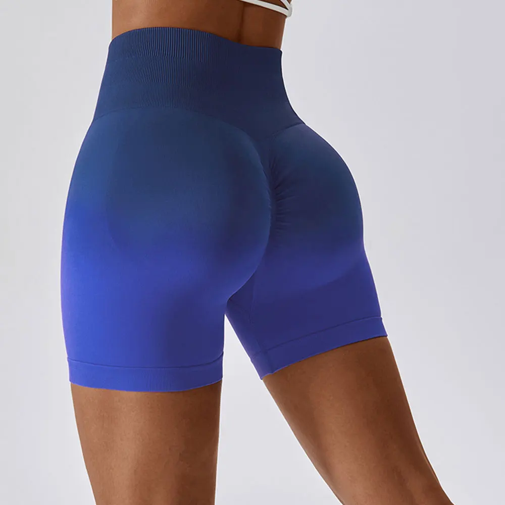 Seamless Yoga Shorts Gradient Color Shorts Women Fitness Elastic Scrunch Push Up Sports Running Workout High Waist Gym Shorts