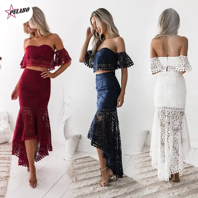 Damska letnia koronkowa biała sukienka Elegancka sukienka bodycon z odkrytymi ramionami Vestidos Sexy Slash Neck Maxi Long Party Dresses Woman Female