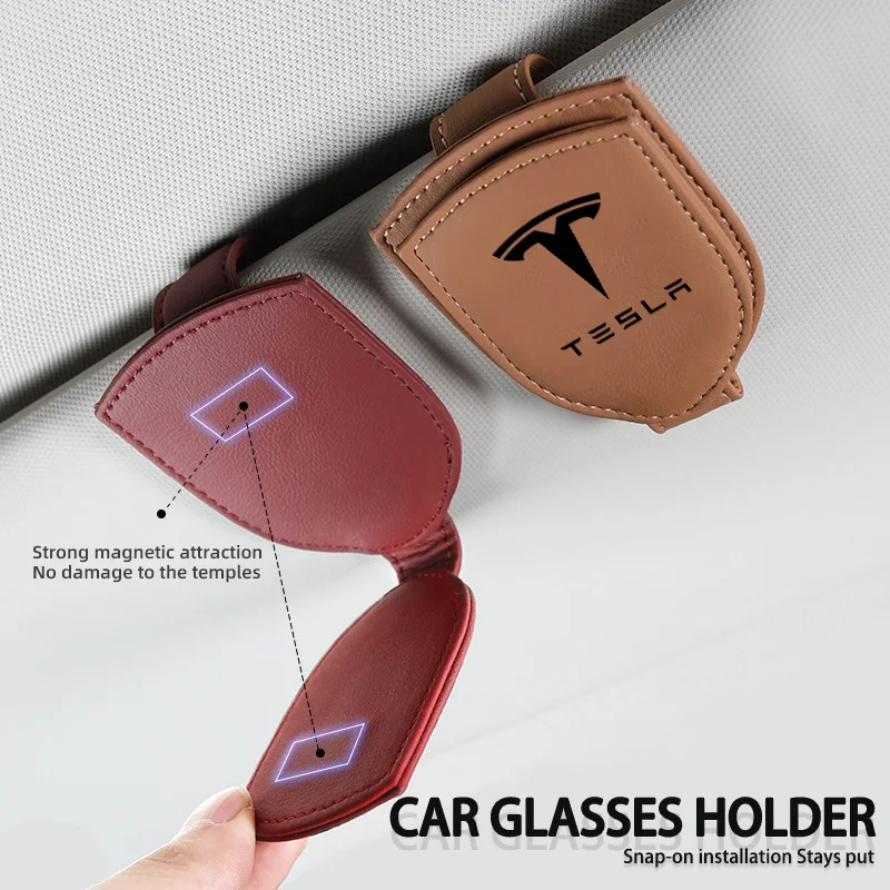 Clip de cuero para visera de coche, soporte para gafas de sol, para Tesla Model 3 S Y X