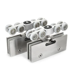 2pcs 304 Stainless Steel Glass Hanging Wheels 110KG Glass Sliding Door Rollers Bedroom Meeting Room Wardrobe Door Roller Wheels