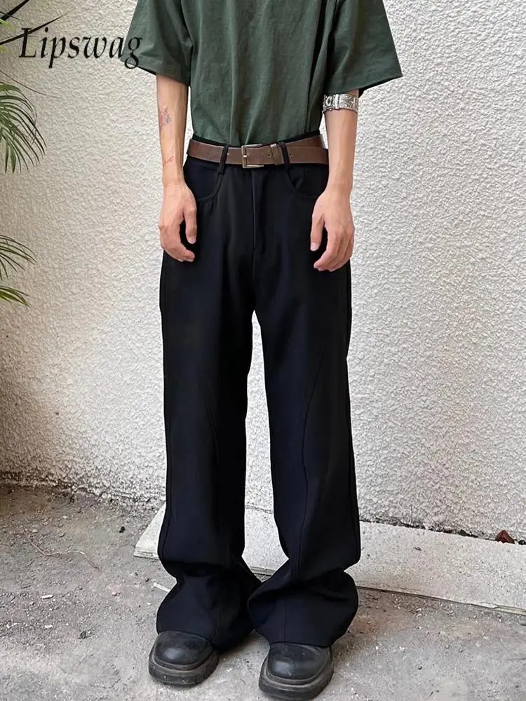 

Vintage Wide Leg Flared Trousers Mens Y2K Style Solid Color Draped Loose Pants Men Spring Autumn Fashionable High Waist Trousers