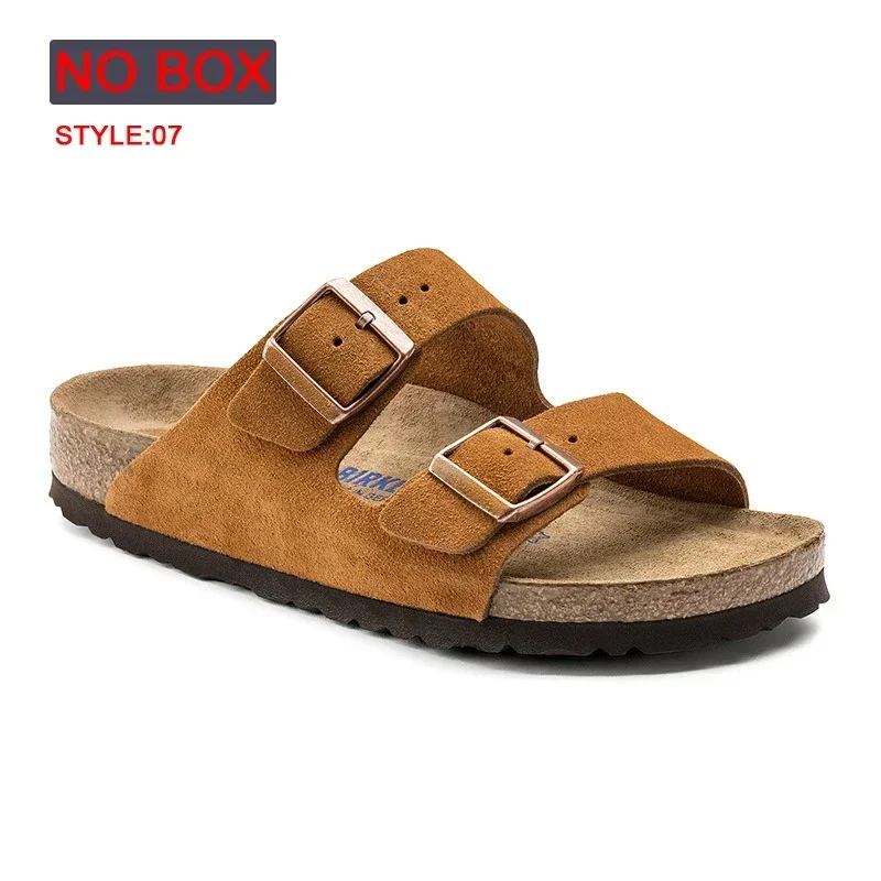 Top Quality New Birken Leather Cork Slippers For Women And Men Fashion Summer All-Match Sandals Shoes soft-Soled Casusal Sandals