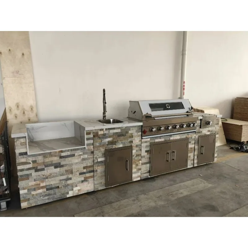 

Outdoor Kitchen Cabinet Aluminum Frame Full Stone Gas Grill BBQ Kitchen Compact Dining Storage for Backyard Patio