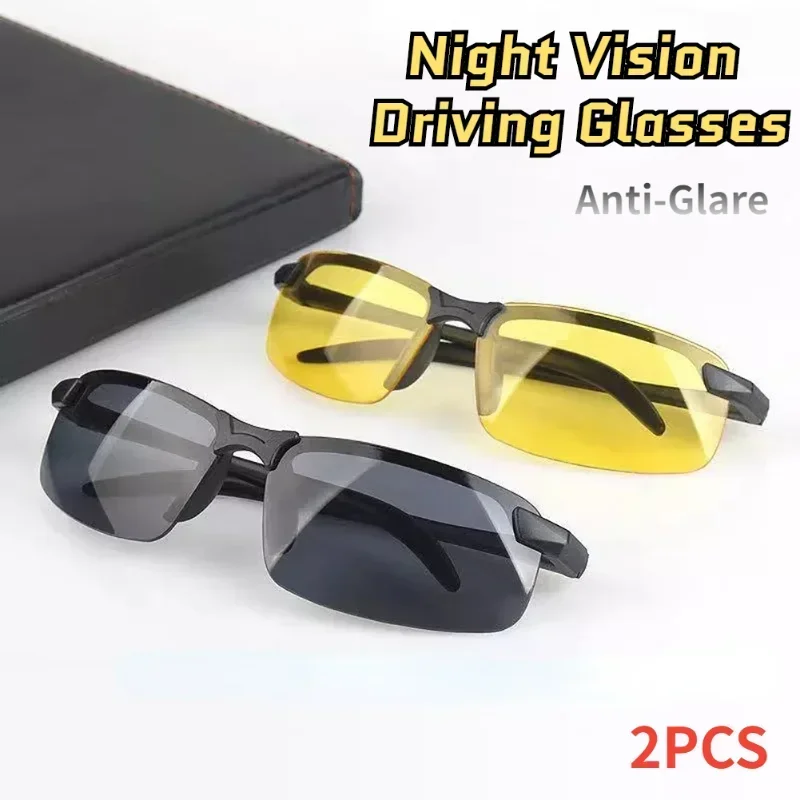

2PCS Night Vision Glasses Men Anti-Glare Driving Goggle Half Frame Polarized Sunglasses for Driver UV400 Day and Night Glasses