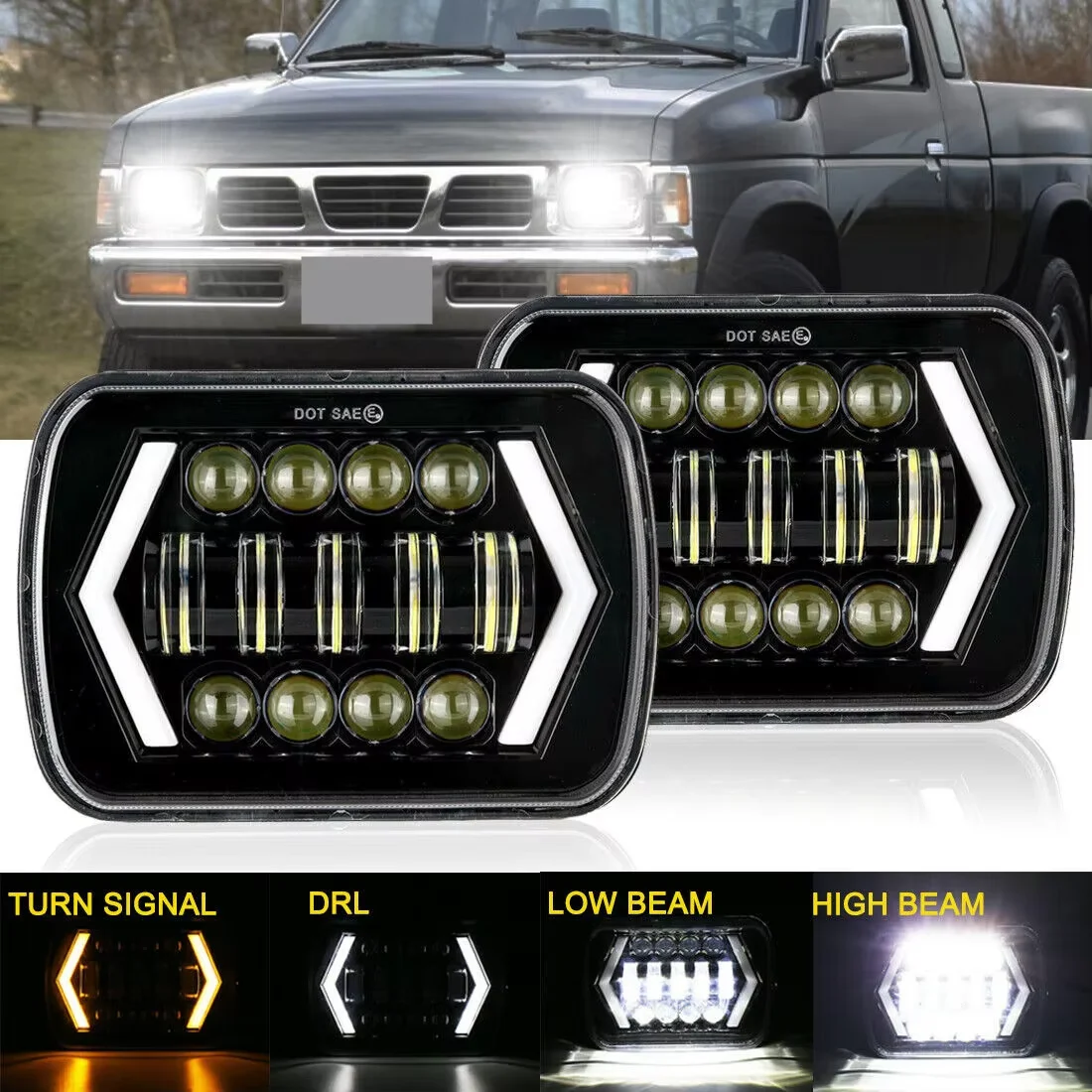 Proyector LED Cuadrado de Alta Calidad con Luz Alta y Baja para Chevrolet Jeep Cherokee XJ Truck 12V, Bombilla de Faro Delantero Súper Brillante para Jeep