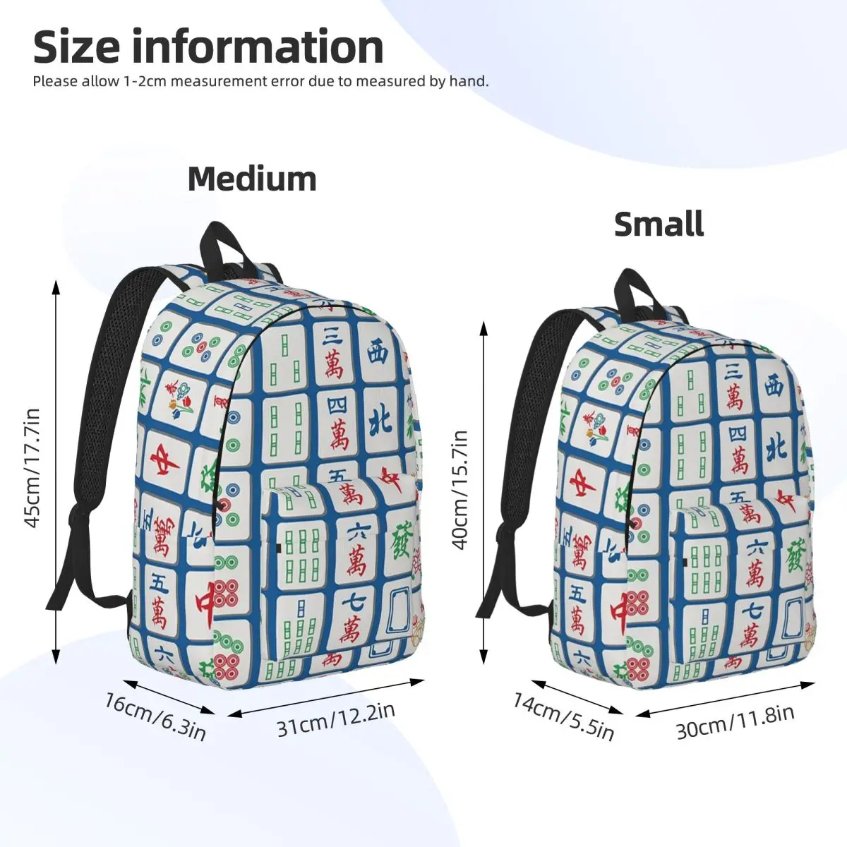 Mahjong Tiles On Blue Backpack Daypack Large Capacity Children BookBag School Bag Shoulder Bags for Boys Girls