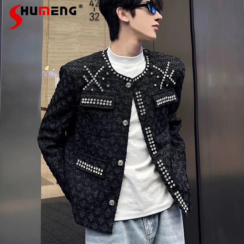 سترات رجالية راقية شهم 2025 معطرة صغيرة فضفاضة مريحة معطف عصري بلايز ذكر أنيق وسيم الماس معاطف طويلة الأكمام #1