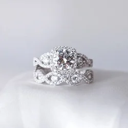 Luxury Wedding Band Promise 2PC Ring Womens Unique Cubic Zirconia Design High Quality New Fashion Jewelry Shipping