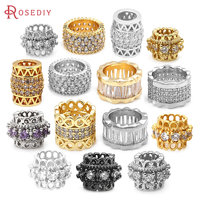 18K Gold Color Brass and Zircon Large Hole Beads Cylinder Spacer Beads Bracelets Beads High Quality Diy Jewelry Accessories