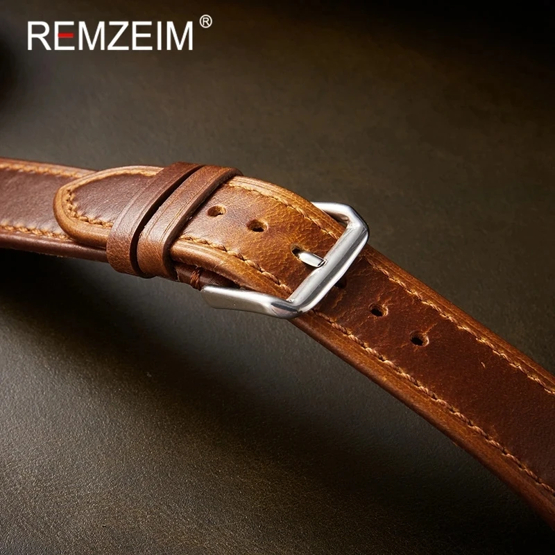 Retro Genuine Leather Strap Oil Wax Discoloration Cowhide Leather Watchband 18/19/20/21/22mm High Quality Business Watch Band