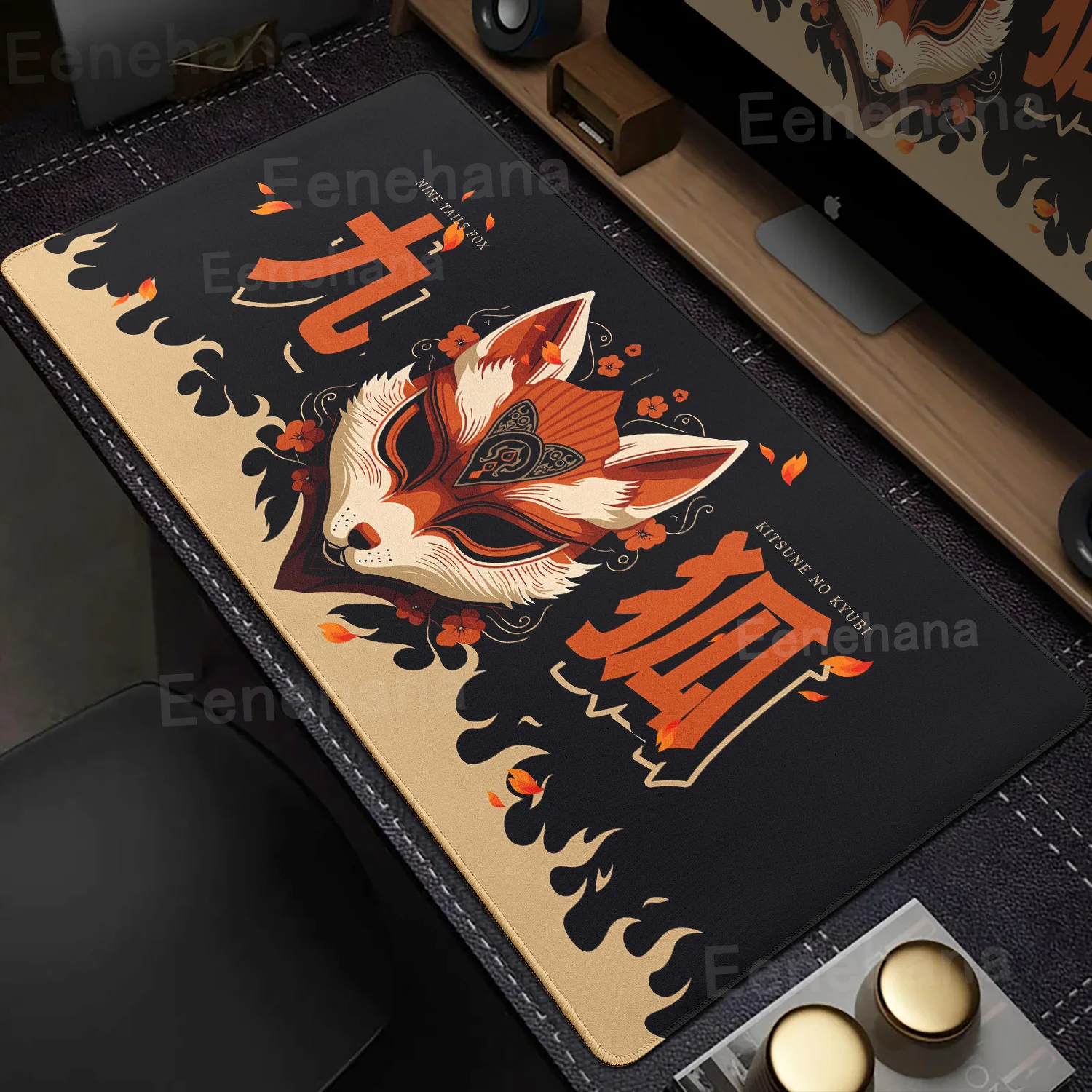 Japanese Mat Nine-tailed Fox Mouse Pad Computer PC Gaming Lager Non-slip Desktop XXL Laptop Keyboard Office Home Accessories Rug