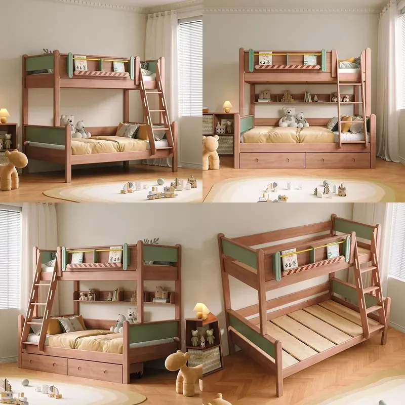 For Full Solid Wood Bunk Bed High Low Childrens Double Bedroom Furniture Multifunctional Rubber Wood Mother Baby Sleeping