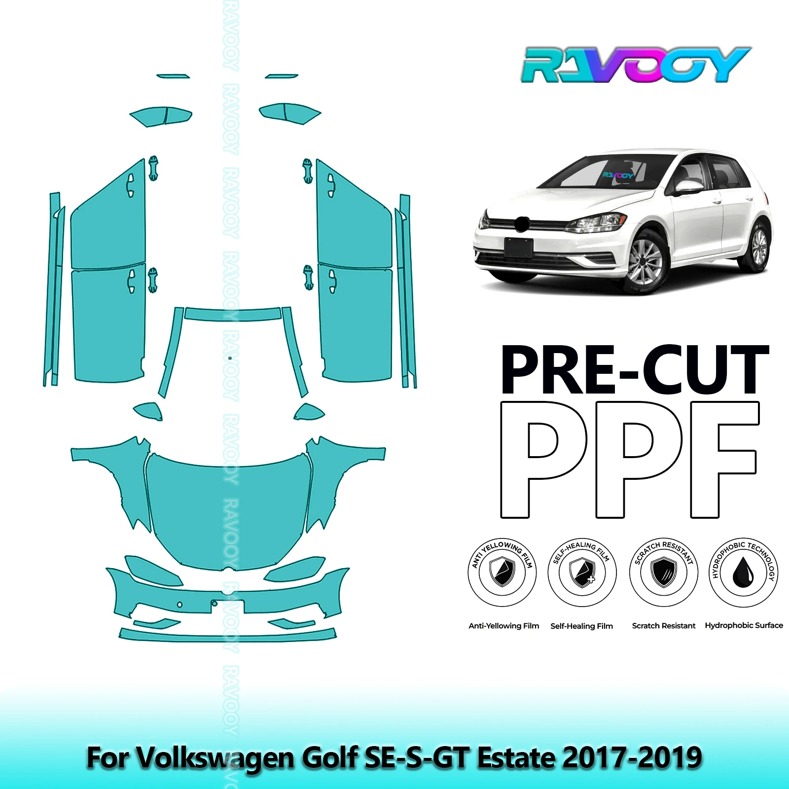 

Front Kit+Rockers+Rear Bumper Clear Bra Precut PPF Paint Protection Film For Volkswagen Golf SE-S-GT Estate 2017-2019