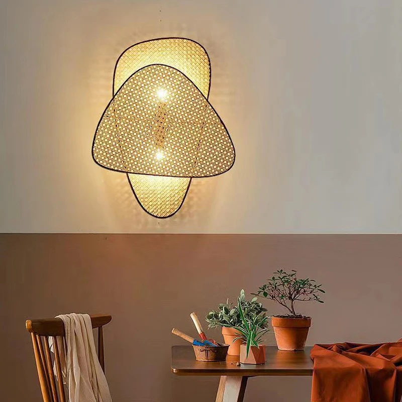 Japanese Wall Light Creative Personality Style Zen Antique Bedside Wall Lamp Rattan Woven Corridor Light