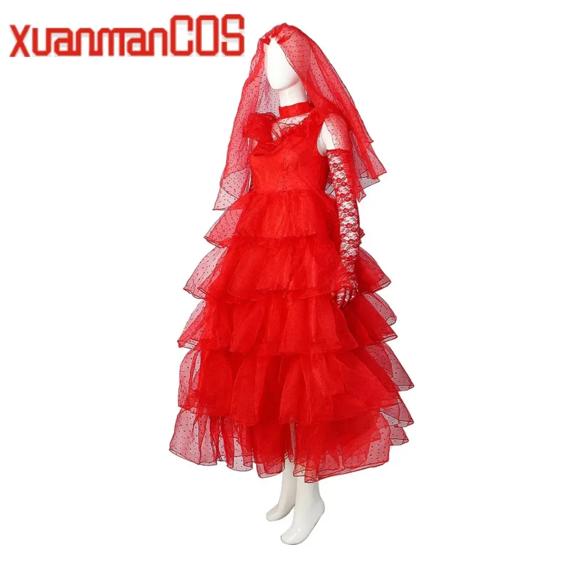 Новинка 2025, красное свадебное платье Лидии, костюм для косплея «Битлджус», женская одежда, костюм на Хэллоуин, веер для взрослых ☆ wrl ☆