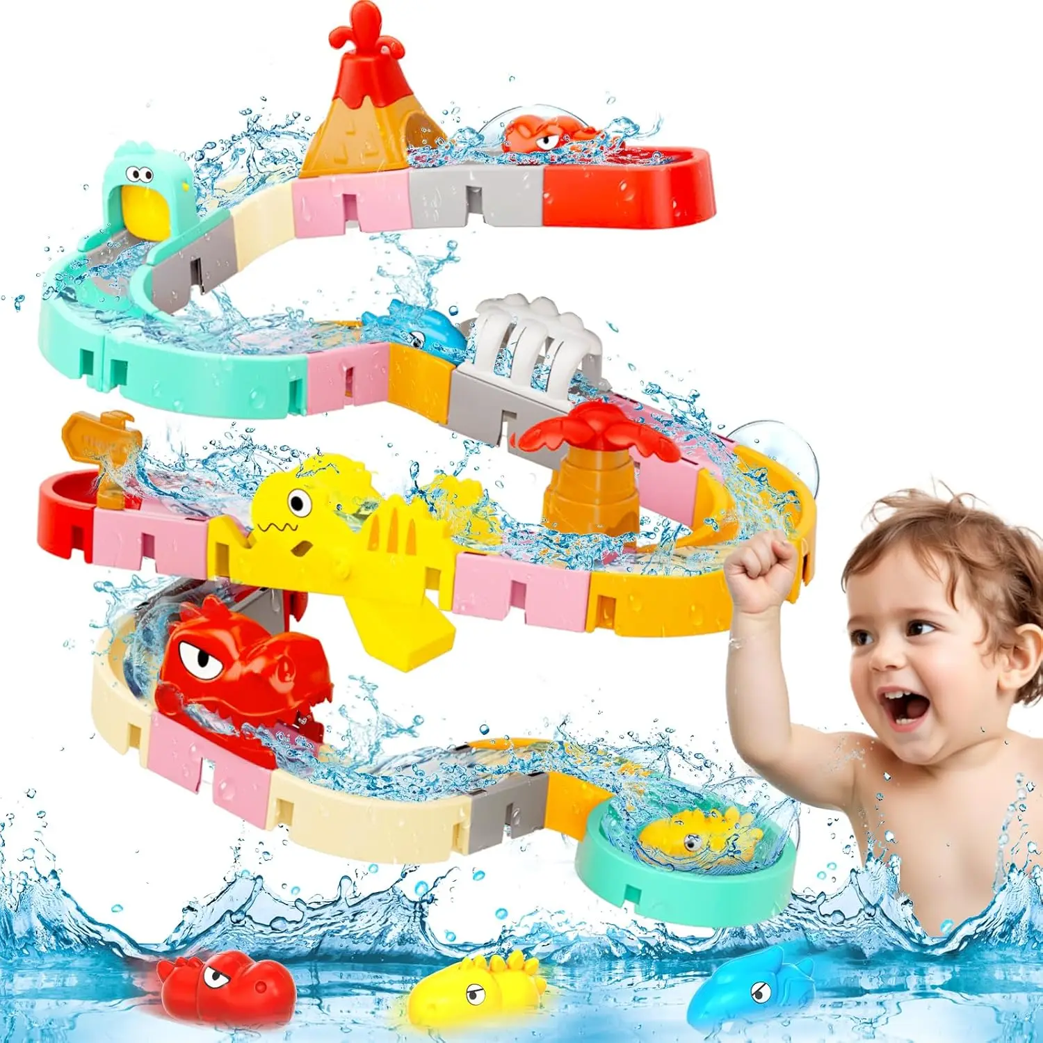 Zeawavsl Jouet De Bain 24 Pièces – Piste D’Eau à Construire Avec Ventouses – Dès 3 Ans – Cadeau Baignade Créative