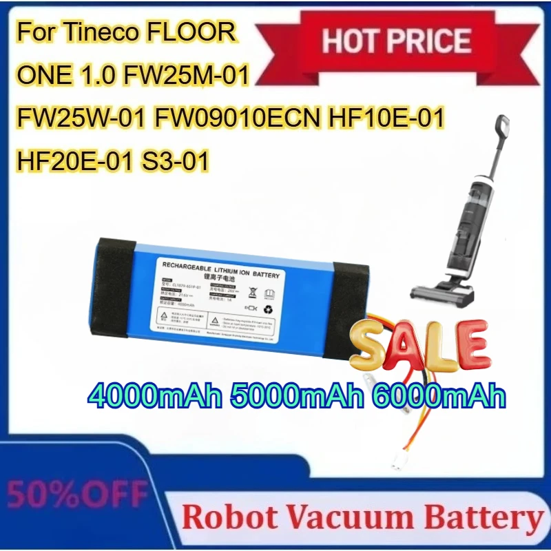 

New 4000mAh for Tineco FLOOR ONE 1.0 FW25M-01 FW25W-01 FW09010ECN HF10E-01 HF20E-01 S3-01 Vacuum Cleaner Battery