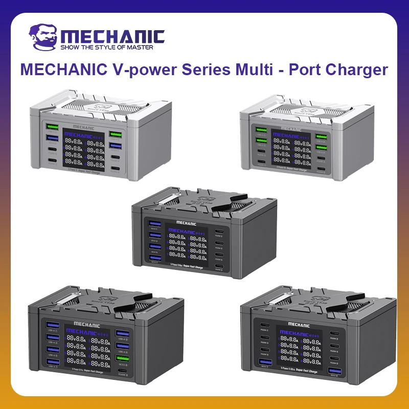 MECHANIC OFFICIAL V-Power Series Super Fast Charger Multi-Port Digital Display 15W Wireless Charging 160W High-Power Charger