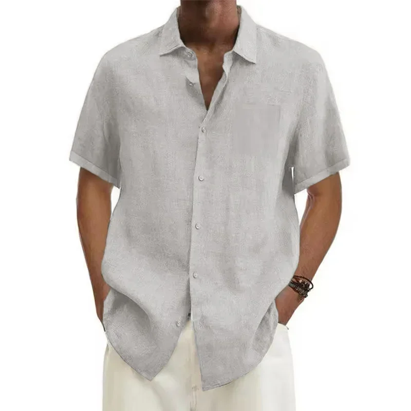 New men's short-sleeved lapel button-up shirt thin breathable cardigan Hawaiian beach outdoor beach shirt business casual top