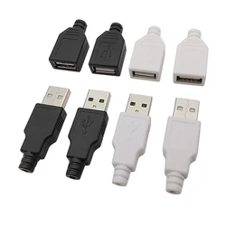 10Pcs USB 2.0 Type A Male Plug/Female Socket 4 Pin Soldering Connector USB Port Charging Data Cable Repair DIY Assembly Adapter