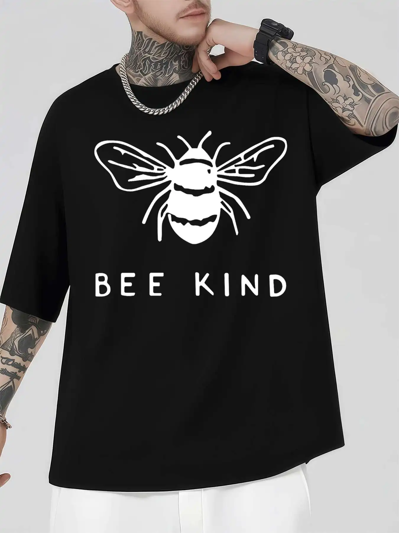 

Футболка с рисунком Bee Kind для взрослых, мужская, 220 г/м2, новая летняя повседневная футболка с круглым вырезом из чистого хлопка с короткими рукавами
