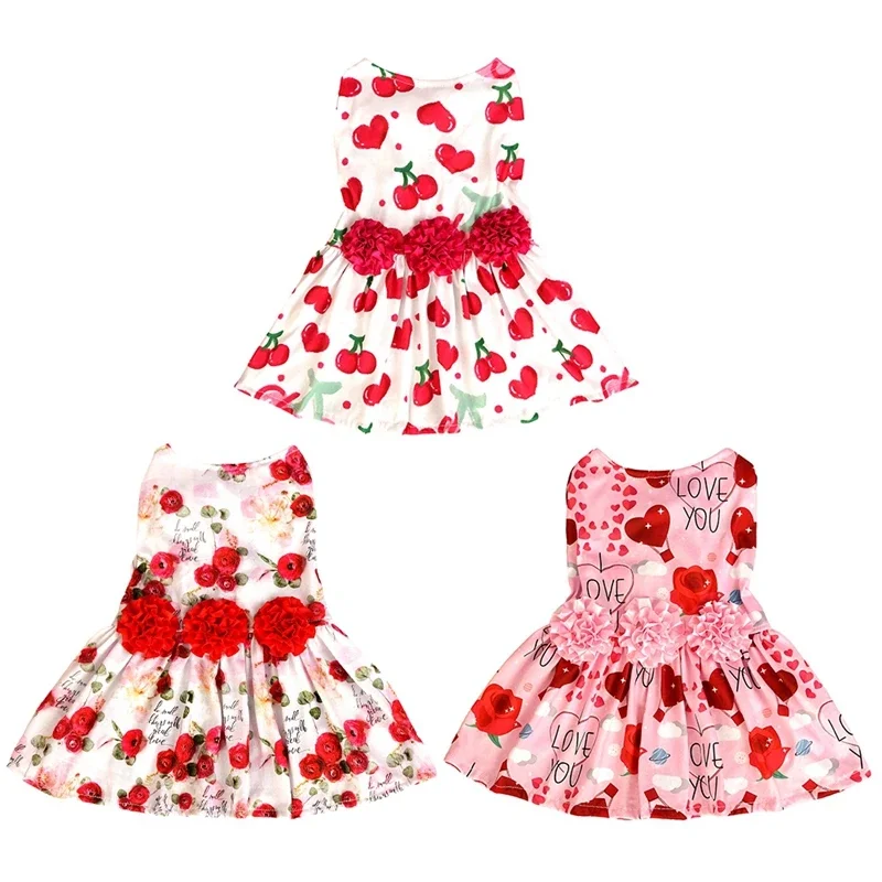 Valentine's Day Dog Dresses Holiday Dog Dress Dog Clothes Bowknot Puppy Festival Skirts for Small Dogs Cats Chihuahua S-XL