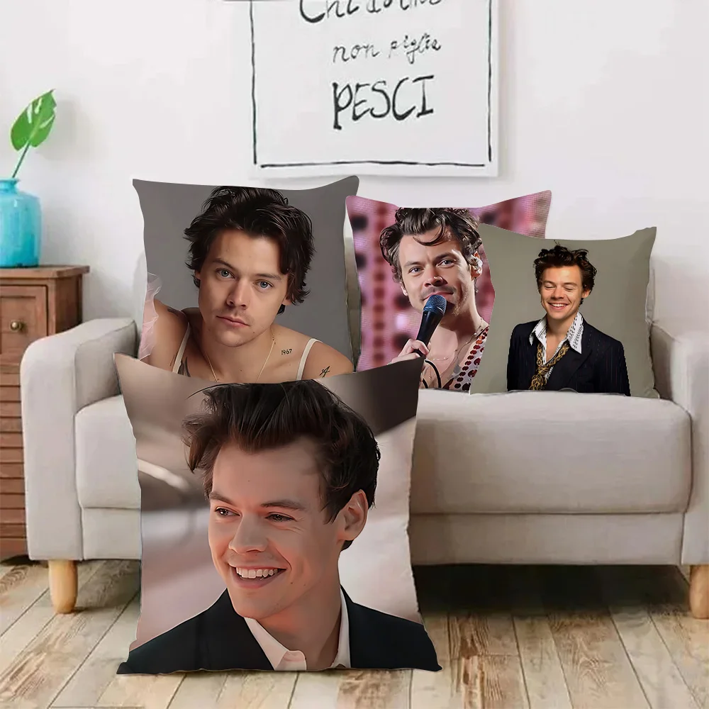 Pillow Covers Cartoon Singer H-Harry-S-Styles Sofa Decorative Home Double-sided Printing Short Plush Cute Cushion Cover